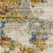 4' X 6' Beige Grey Gold Blue Rust And Teal Abstract Power Loom Stain Resistant Area Rug With Fringe