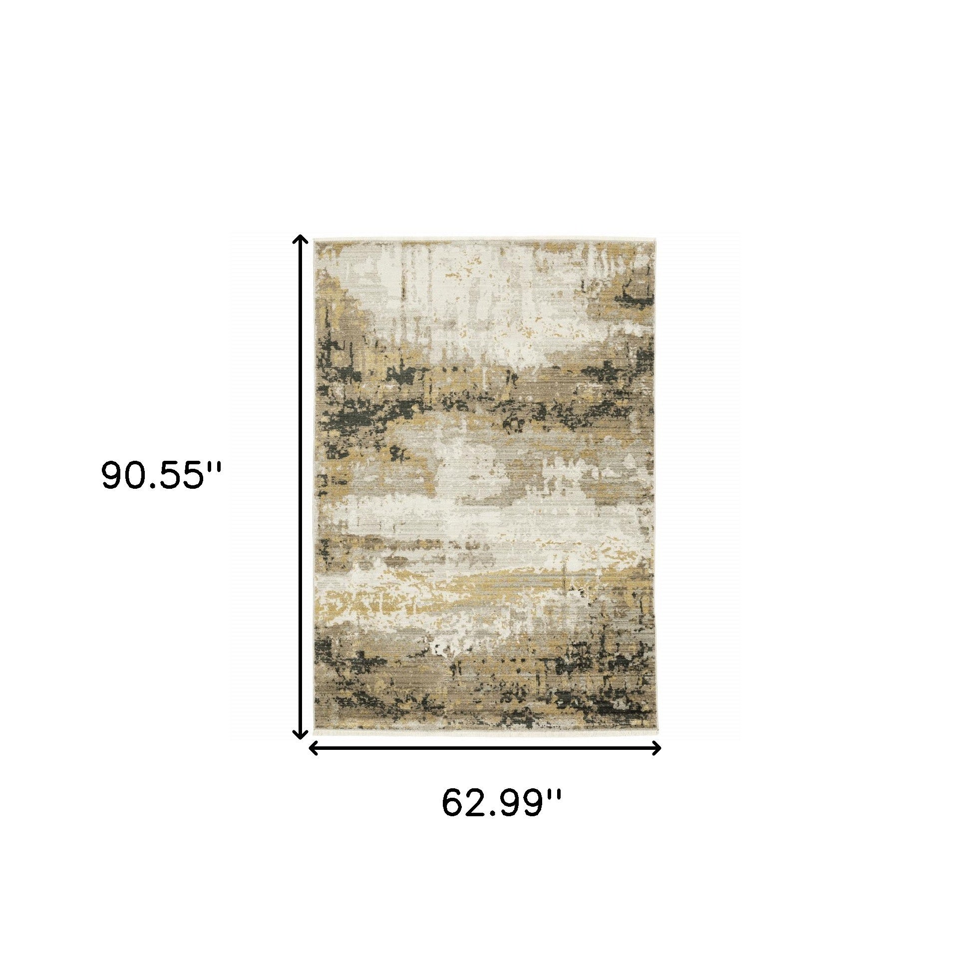 5' X 8' Grey Gold Black Charcoal And Beige Abstract Power Loom Stain Resistant Area Rug With Fringe