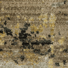 5' X 8' Grey Gold Black Charcoal And Beige Abstract Power Loom Stain Resistant Area Rug With Fringe