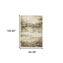 8' X 11' Grey Gold Black Charcoal And Beige Abstract Power Loom Stain Resistant Area Rug With Fringe