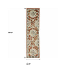 2' X 8' Rust Beige Teal Blue And Gold Oriental Power Loom Stain Resistant Runner Rug