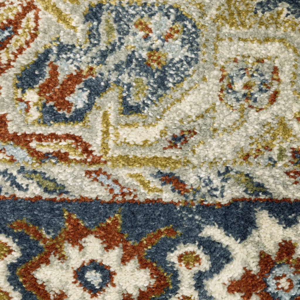 2' X 8' Rust Beige Teal Blue And Gold Oriental Power Loom Stain Resistant Runner Rug