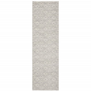 2' X 8' Grey Geometric Power Loom Stain Resistant Runner Rug