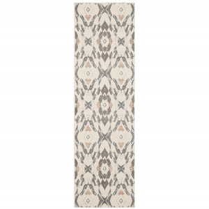 2' X 8' Ivory Pink And Sage Geometric Power Loom Stain Resistant Runner Rug