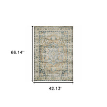 4' X 6' Blue Gold Brown Green And Salmon Oriental Printed Stain Resistant Non Skid Area Rug