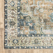 4' X 6' Blue Gold Brown Green And Salmon Oriental Printed Stain Resistant Non Skid Area Rug