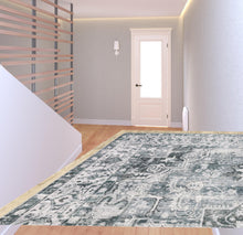 2' X 8' Navy Blue Ivory And Grey Oriental Printed Stain Resistant Non Skid Runner Rug