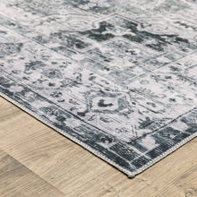 2' X 8' Navy Blue Ivory And Grey Oriental Printed Stain Resistant Non Skid Runner Rug