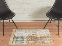 2' X 3' Rust Blue Ivory And Gold Oriental Printed Stain Resistant Non Skid Area Rug