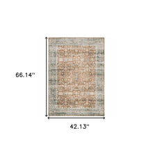 4' X 6' Rust Blue Ivory And Gold Oriental Printed Stain Resistant Non Skid Area Rug