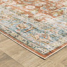 5' X 7' Rust Blue Ivory And Gold Oriental Printed Stain Resistant Non Skid Area Rug