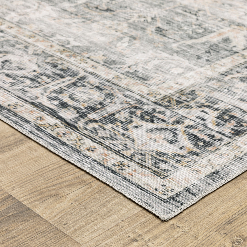 4' X 6' Charcoal Grey Salmon And Ivory Oriental Printed Stain Resistant Non Skid Area Rug