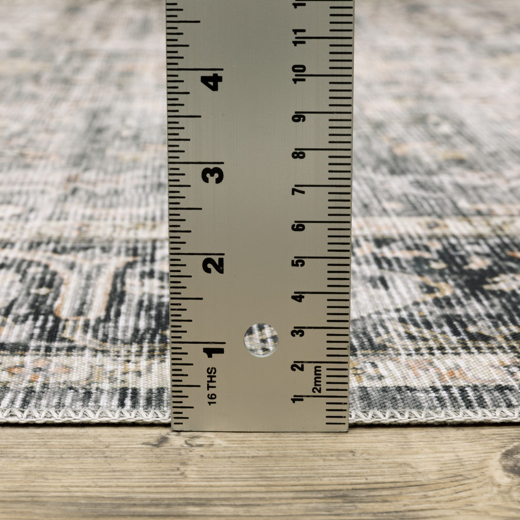 4' X 6' Charcoal Grey Salmon And Ivory Oriental Printed Stain Resistant Non Skid Area Rug