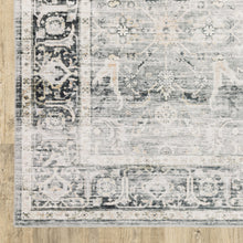7' X 10' Charcoal Grey Salmon And Ivory Oriental Printed Stain Resistant Non Skid Area Rug