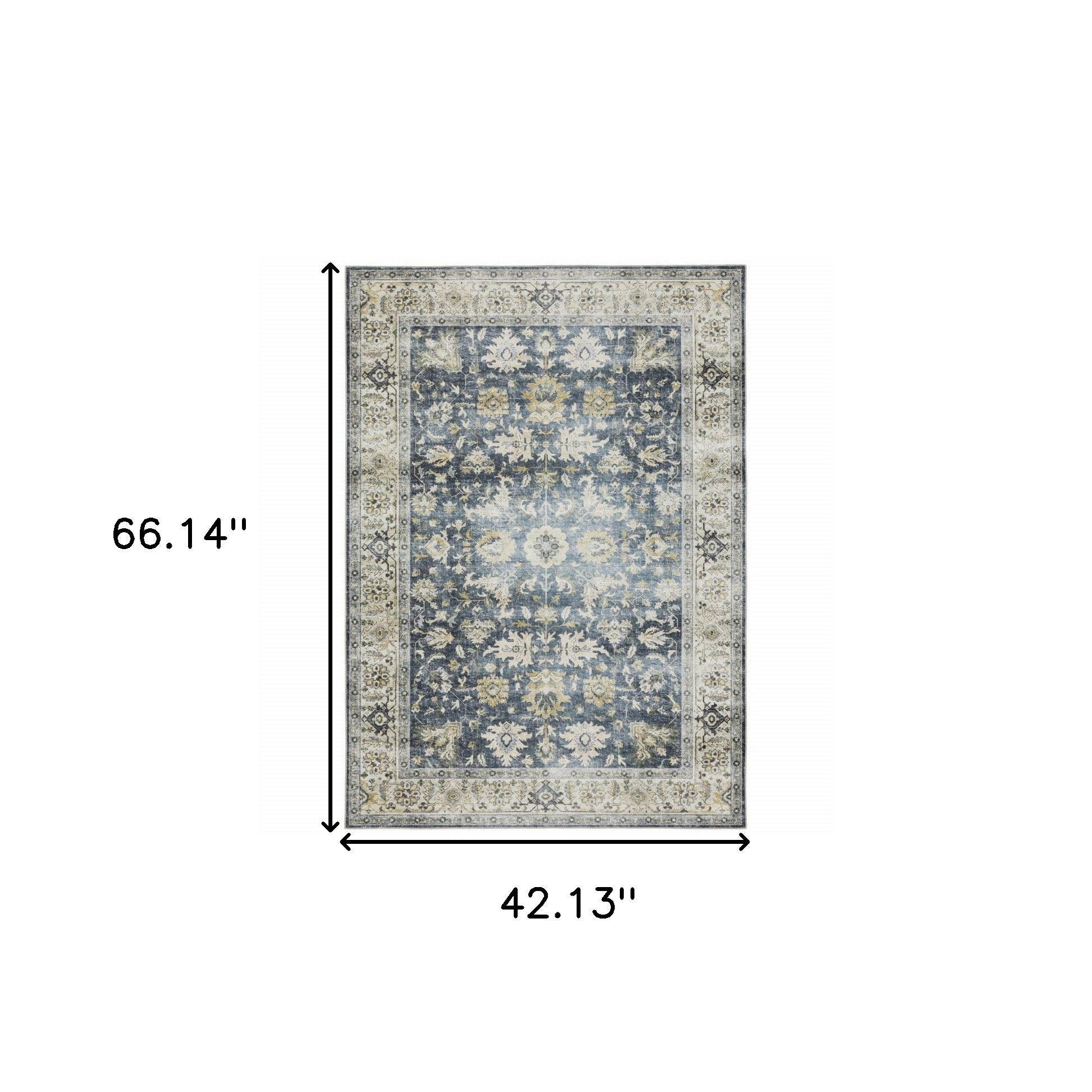 4' X 6' Blue Gold Green And Ivory Oriental Printed Stain Resistant Non Skid Area Rug