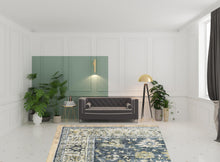 7' X 10' Blue Gold Green And Ivory Oriental Printed Stain Resistant Non Skid Area Rug