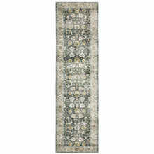 2' X 8' Grey Charcoal Gold Brown Ivory Pale Sage And Light Blue Oriental Printed Stain Resistant Non Skid Runner Rug
