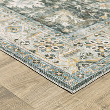 2' X 8' Grey Charcoal Gold Brown Ivory Pale Sage And Light Blue Oriental Printed Stain Resistant Non Skid Runner Rug