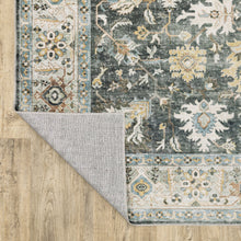 2' X 8' Grey Charcoal Gold Brown Ivory Pale Sage And Light Blue Oriental Printed Stain Resistant Non Skid Runner Rug