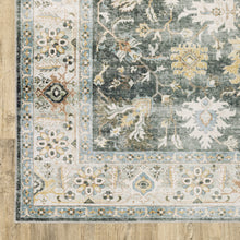 2' X 8' Grey Charcoal Gold Brown Ivory Pale Sage And Light Blue Oriental Printed Stain Resistant Non Skid Runner Rug