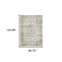 7' X 10' Grey Orange Blue Gold Green And Rust Oriental Printed Stain Resistant Non Skid Area Rug