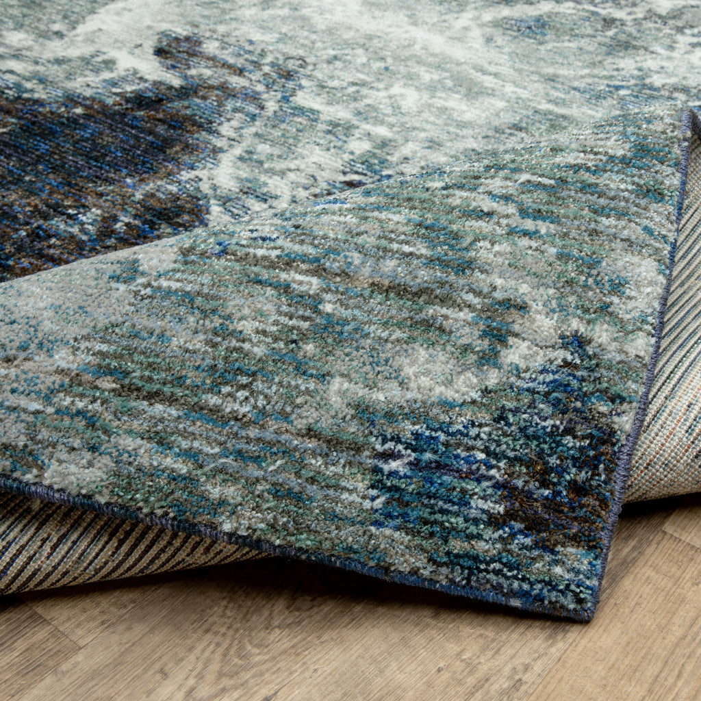 5' X 7' Grey Teal And Green Abstract Power Loom Stain Resistant Area Rug