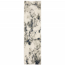 2' X 8' Grey Black And Ivory Abstract Power Loom Stain Resistant Runner Rug
