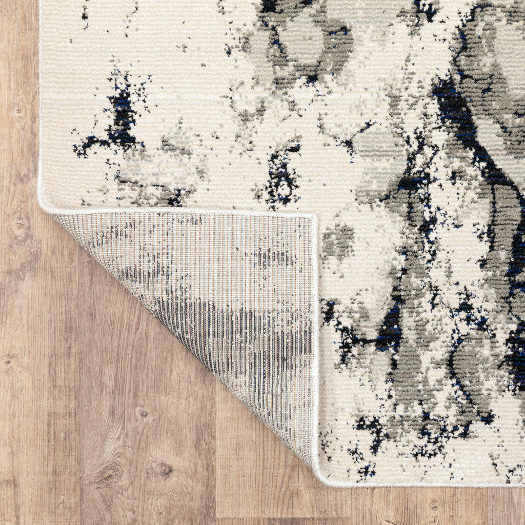 2' X 8' Grey Black And Ivory Abstract Power Loom Stain Resistant Runner Rug