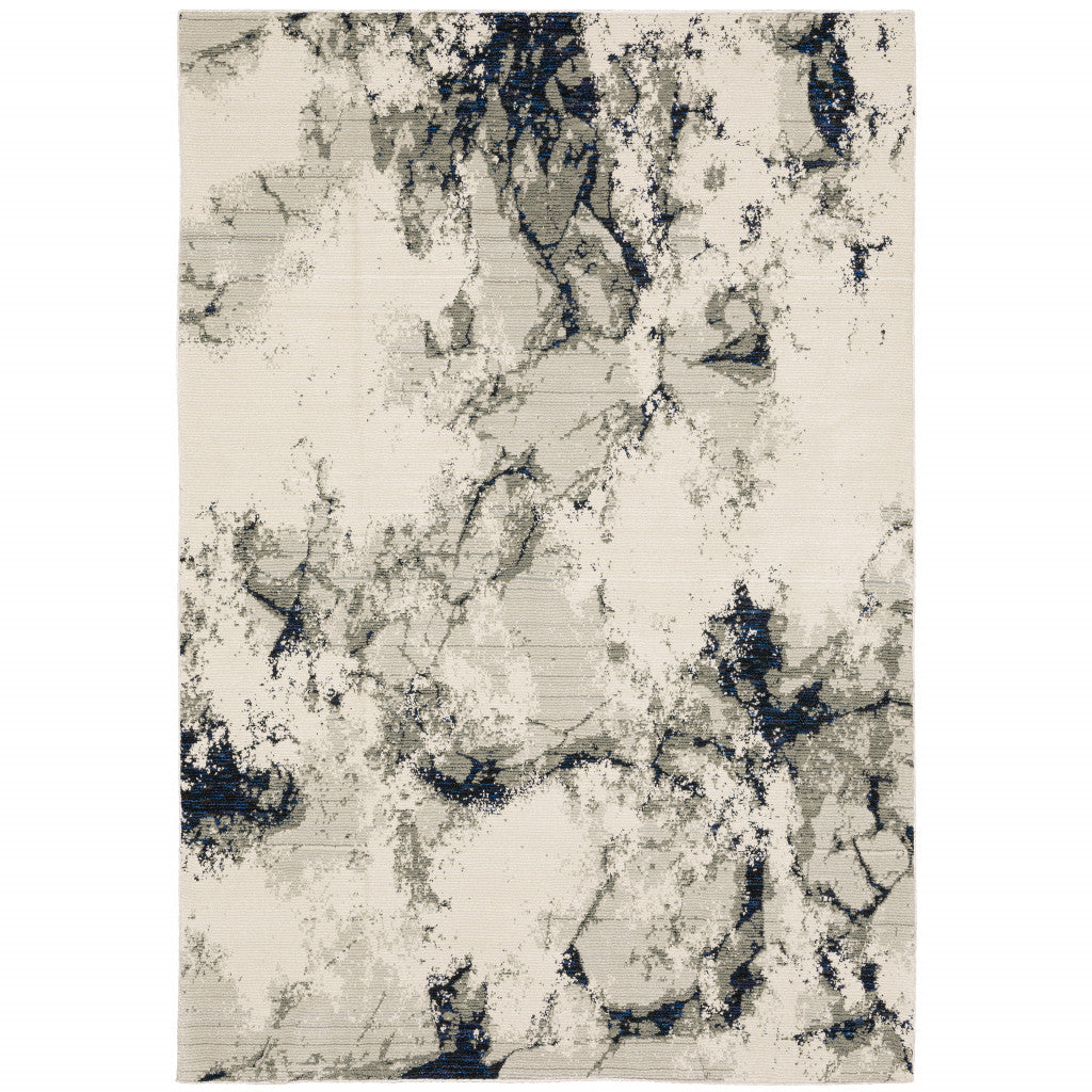 8' X 10' Grey Black And Ivory Abstract Power Loom Stain Resistant Area Rug