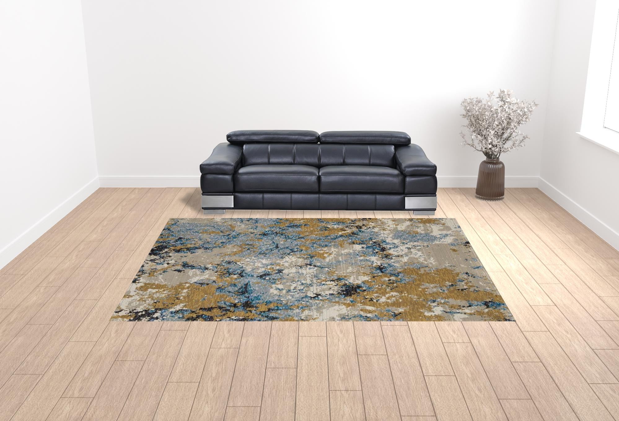 10' X 13' Gold Grey And Ivory Abstract Power Loom Stain Resistant Area Rug