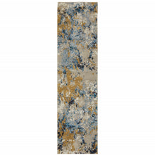 2' X 8' Gold Grey And Ivory Abstract Power Loom Stain Resistant Runner Rug