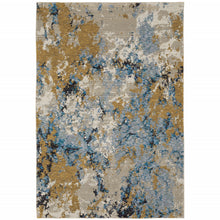 8' X 10' Gold Grey And Ivory Abstract Power Loom Stain Resistant Area Rug