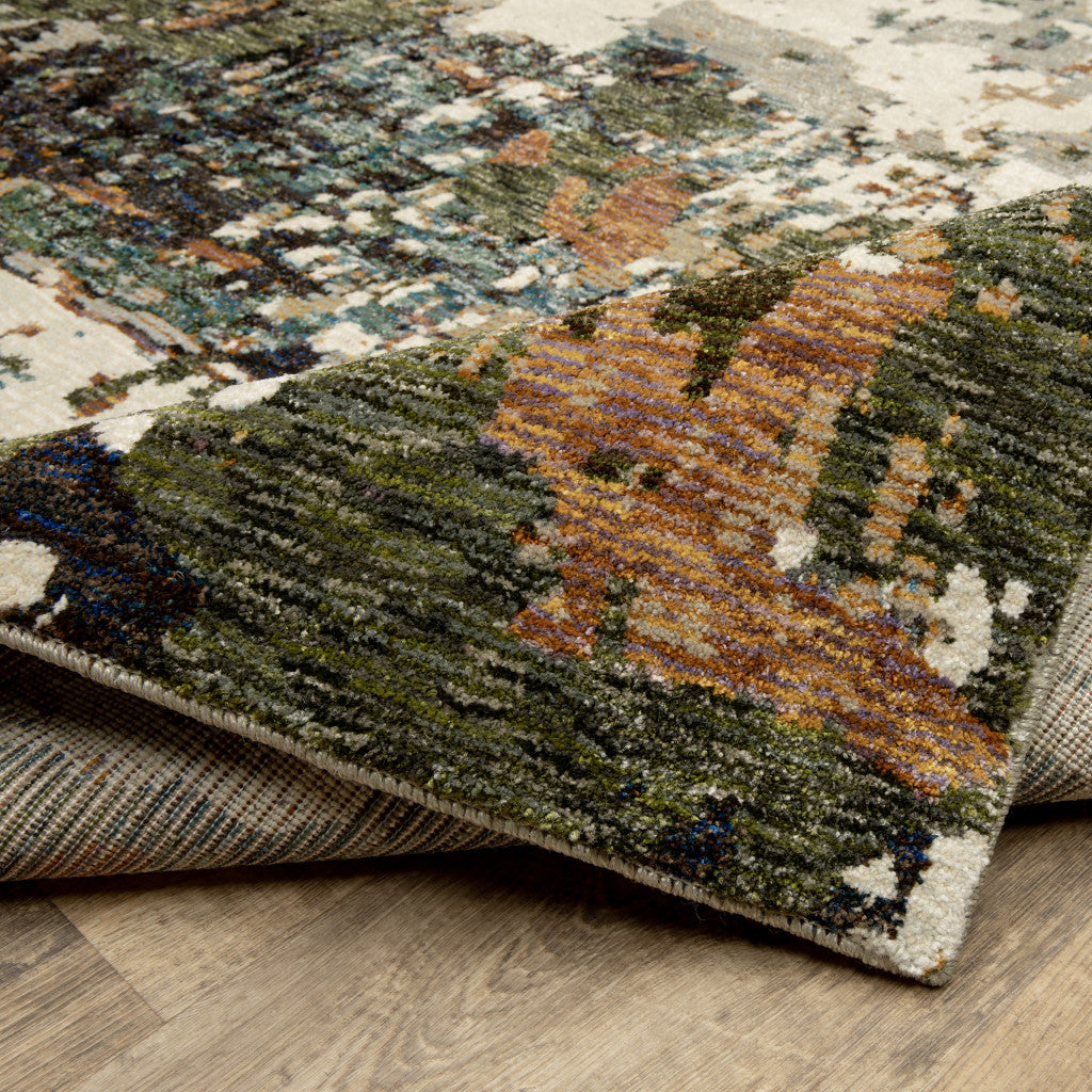 2' X 8' Green Gold And Blue Abstract Power Loom Stain Resistant Runner Rug