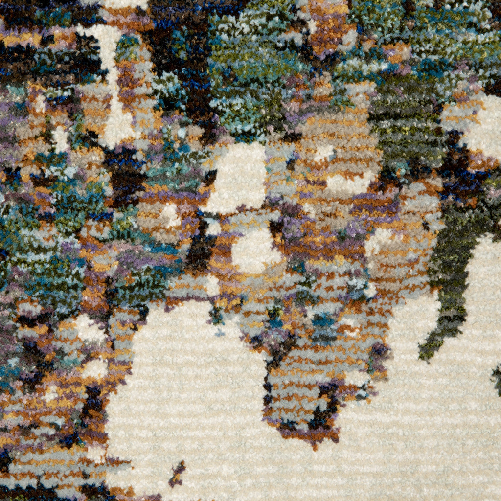 3' X 5' Green Gold And Blue Abstract Power Loom Stain Resistant Area Rug