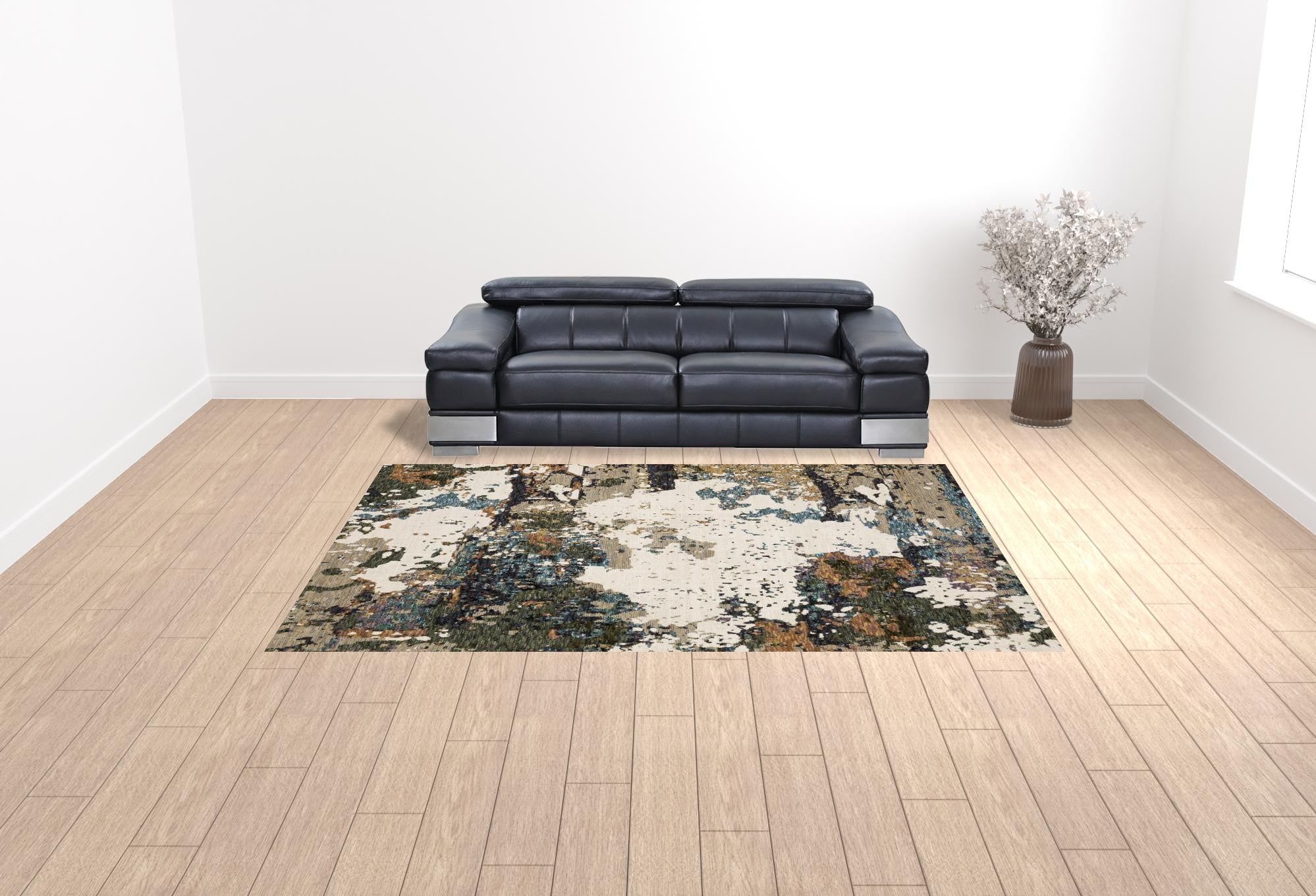 9' X 12' Green Gold And Blue Abstract Power Loom Stain Resistant Area Rug