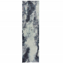 2' X 8' Navy And Ivory Abstract Power Loom Stain Resistant Runner Rug