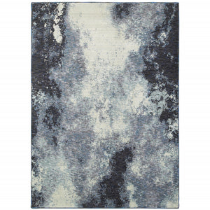 8' X 10' Navy And Ivory Abstract Power Loom Stain Resistant Area Rug