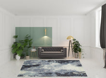 8' X 10' Navy And Ivory Abstract Power Loom Stain Resistant Area Rug