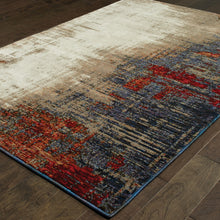 2' X 3' Beige Tan Brown Blue Purple Red Orange Gold And Green Abstract Power Loom Stain Resistant Area Rug