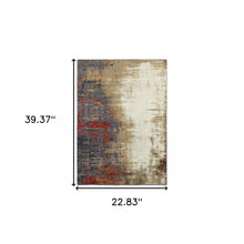 2' X 3' Beige Tan Brown Blue Purple Red Orange Gold And Green Abstract Power Loom Stain Resistant Area Rug