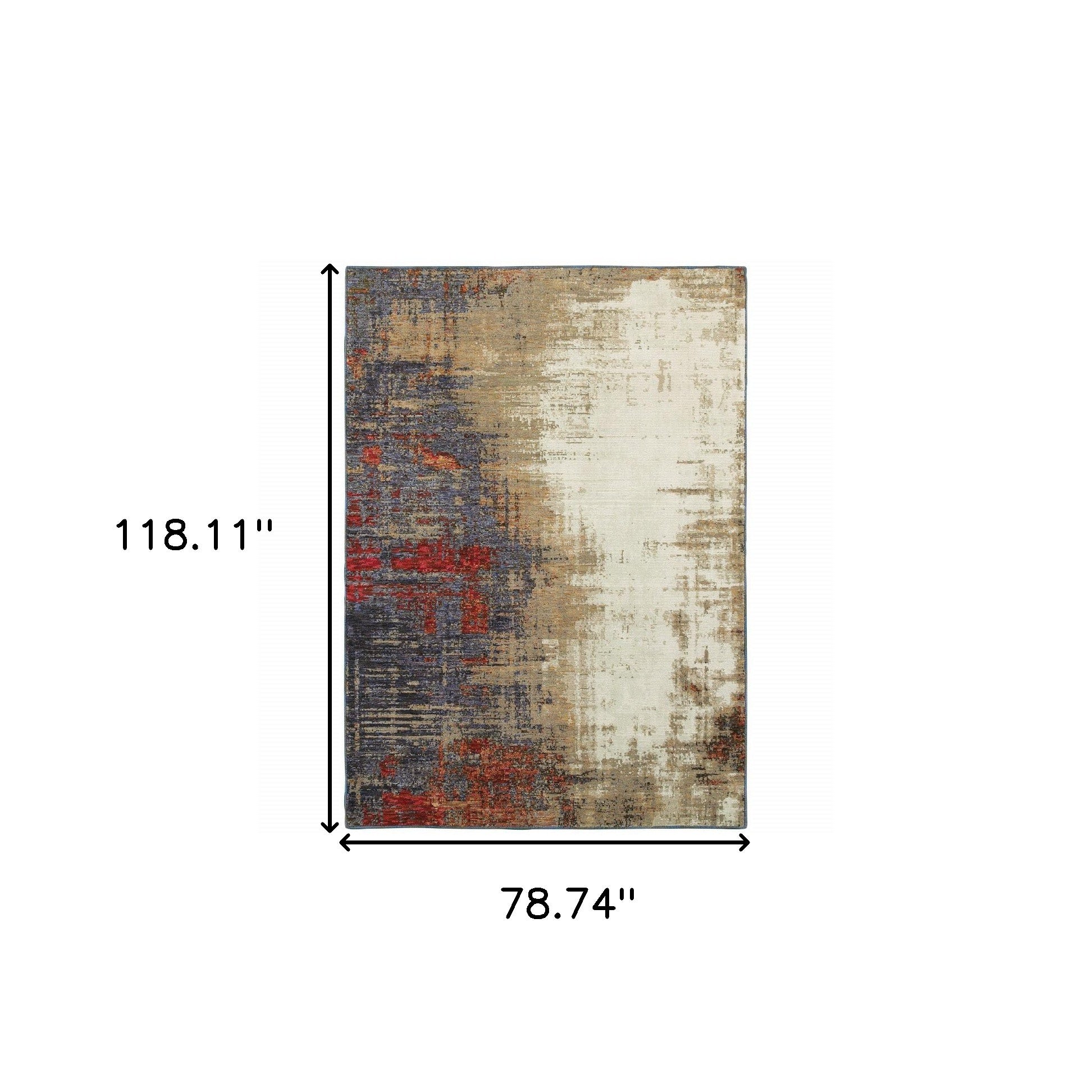 6' X 9' Beige Tan Brown Blue Purple Red Orange Gold And Green Abstract Power Loom Stain Resistant Area Rug