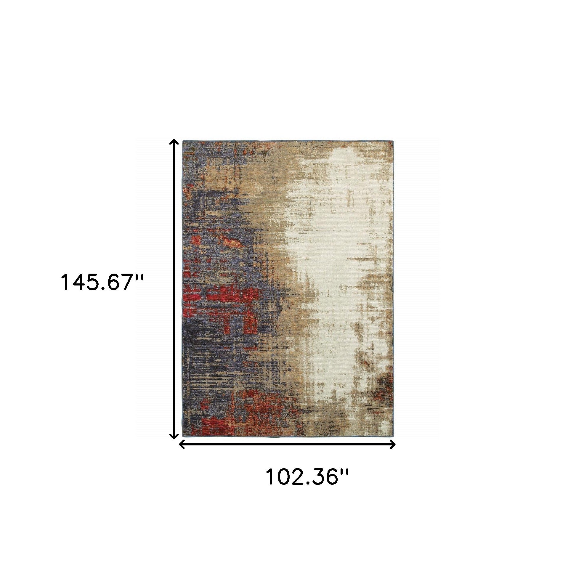 9' X 12' Beige Tan Brown Blue Purple Red Orange Gold And Green Abstract Power Loom Stain Resistant Area Rug