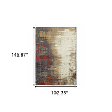 9' X 12' Beige Tan Brown Blue Purple Red Orange Gold And Green Abstract Power Loom Stain Resistant Area Rug