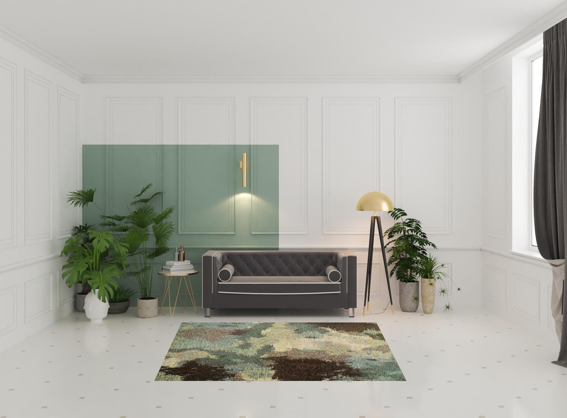 5' X 7' Blue And Brown Abstract Power Loom Stain Resistant Area Rug