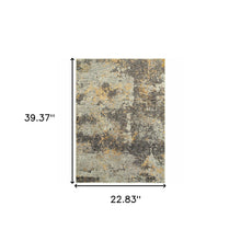 2' X 3' Grey And Gold Abstract Power Loom Stain Resistant Area Rug