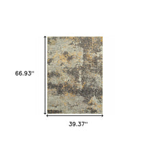 3' X 5' Grey And Gold Abstract Power Loom Stain Resistant Area Rug