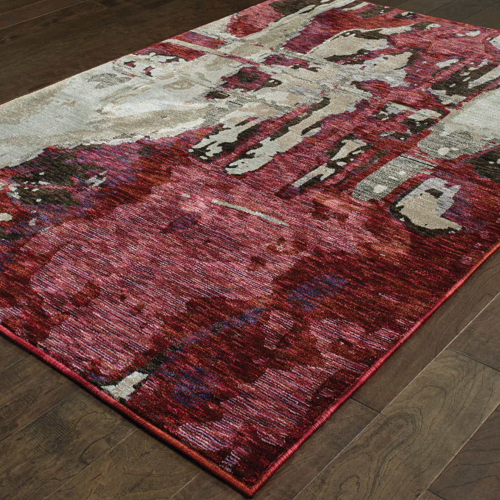 8' X 10' Red And Beige Abstract Power Loom Stain Resistant Area Rug