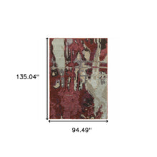 8' X 10' Red And Beige Abstract Power Loom Stain Resistant Area Rug