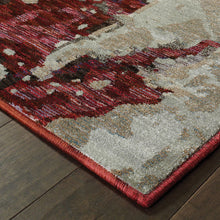 9' X 12' Red And Beige Abstract Power Loom Stain Resistant Area Rug