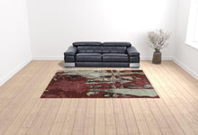 9' X 12' Red And Beige Abstract Power Loom Stain Resistant Area Rug